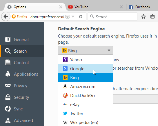 Arama Motoru Firefox'u ayarlayın