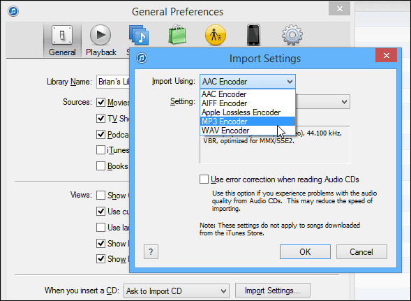 Importeinstellungen ändern