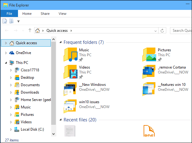 Gör Windows 10 File Explorer alltid öppen för den här datorn