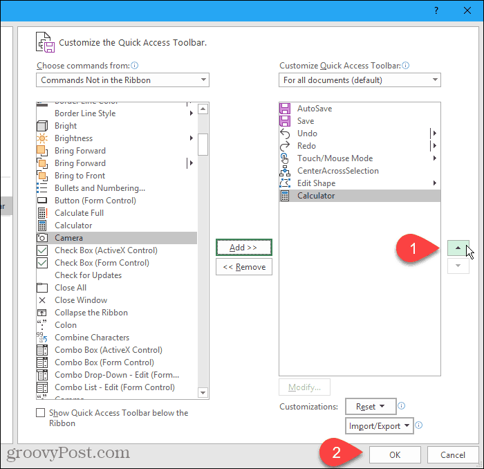 Mover la calculadora hacia arriba en el cuadro de diálogo Opciones de Excel