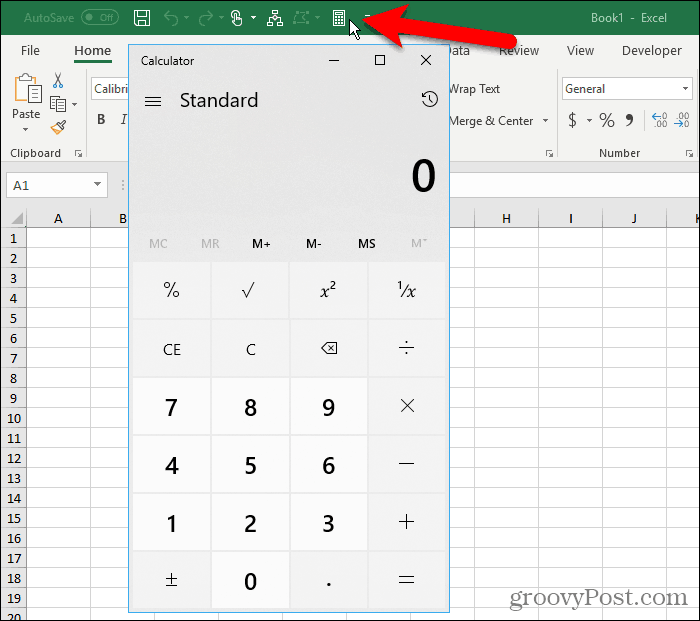 Excel'deki Hızlı Erişim Araç Çubuğundaki Windows Hesap Makinesi