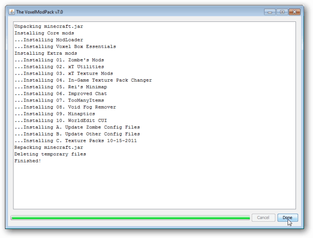 Instalação do voxelmodpack concluída
