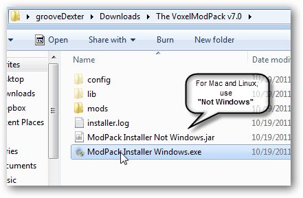 execute modpack installer.exe