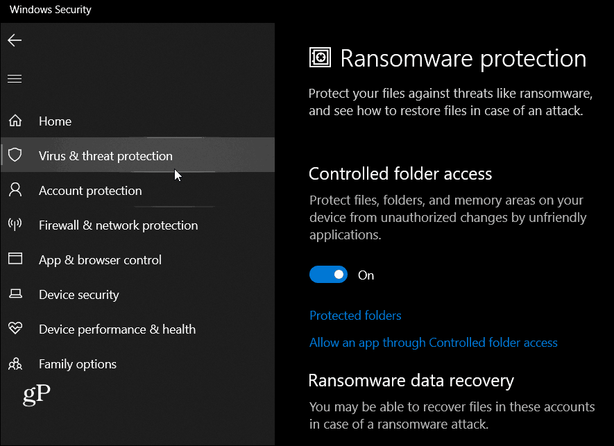 Ransomware คุ้มครอง Windows 10