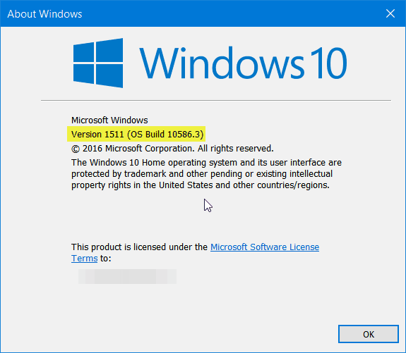 Windows 10 versione 1511