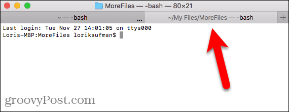 Η νέα καρτέλα σε ένα παράθυρο του τερματικού ανοίγει σε ένα φάκελο σε Mac