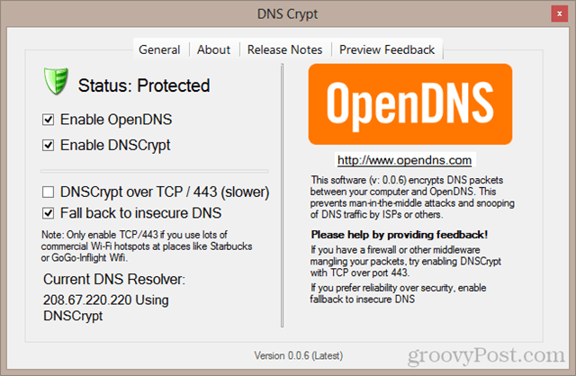 DNS-kryptin ohjauspaneeli