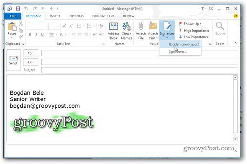 outlook 2013 signatur knap bånd