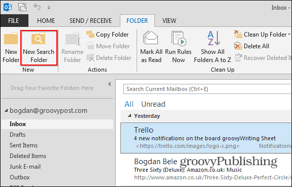 Vyhľadávacie priečinky programu Outlook 2013