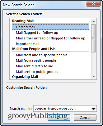 Nieuwe zoekmappen voor Outlook 2013