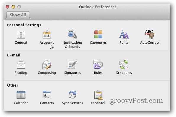 برنامج Outlook Mac 2011: كيفية حذف حساب بريد إلكتروني