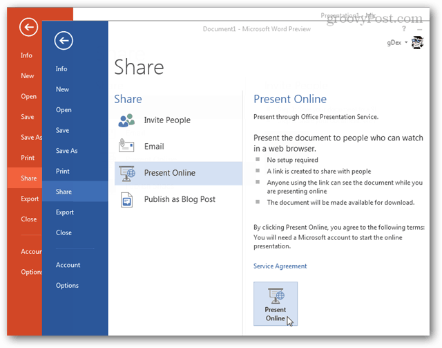 share menu office 2013