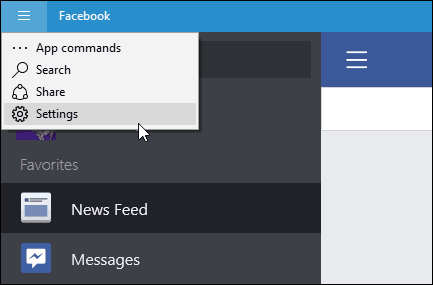 Menú de configuración de Facebook