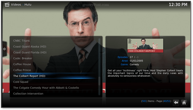 fullständiga avsnitt av Colbert-rapporten om hulu raspbmc