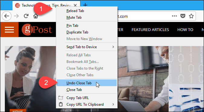 Wählen Sie Undo Close Tab