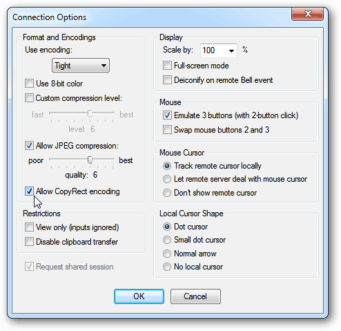 Options de connexion