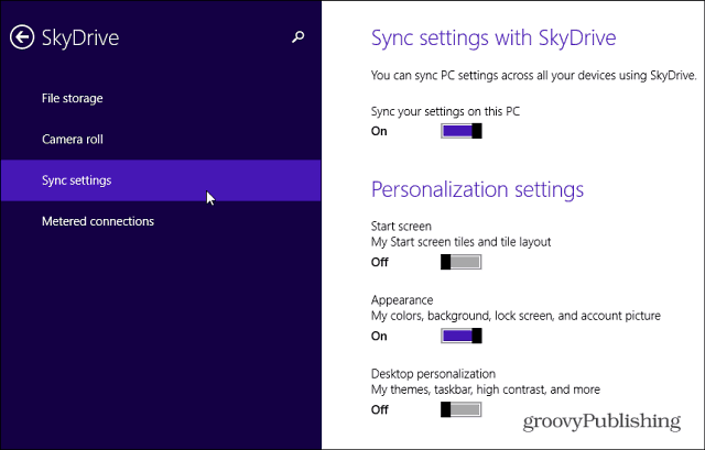 Ta bort synkroniserade data från SkyDrive i Windows 8.1