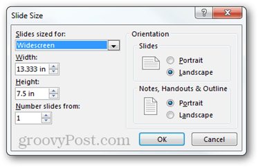 הגדרת העמוד powerpoint 2013 כיוון גודל הגובה-רוחב