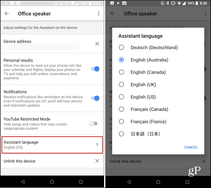 Modifier l'accent vocal de l'Assistant Google