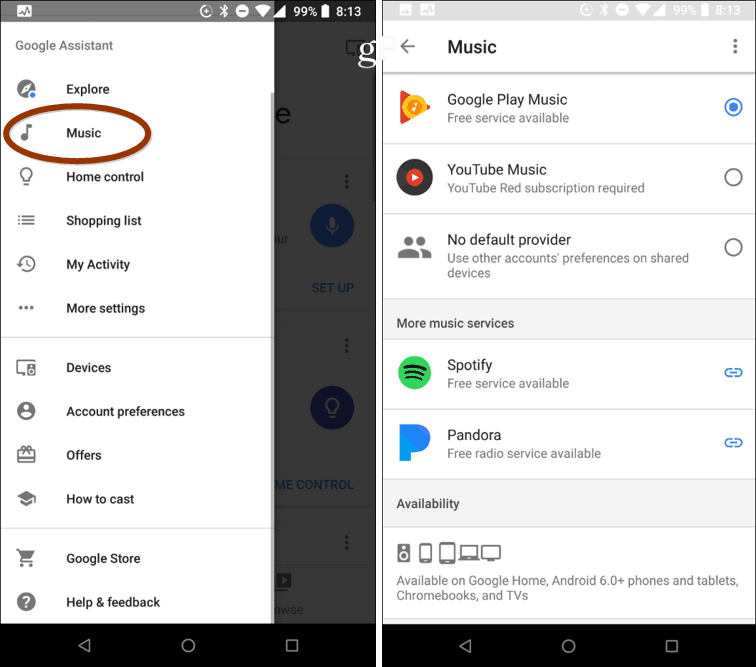 Pievienojiet mūzikas pakalpojumu Google mājas palīgs