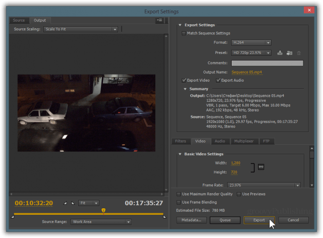 Premiere Pro Exportdialog HD 720p 1080p 4K Zeitraffer Zeitraffer HD Youtube Video teilen 