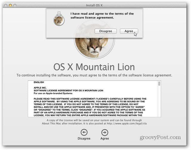 Vienojieties par EULA Mountain Lion