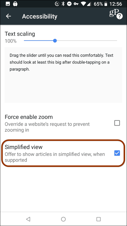 Visualização simplificada Chrome Android