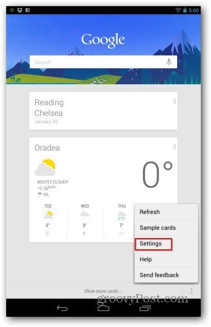 Google Nowの設定メニュー Google Nowの設定メニュー