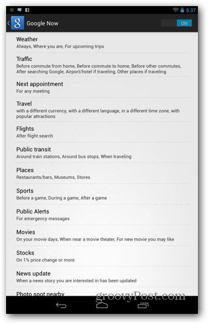 Google Nowカードの設定 Google Nowカードの設定