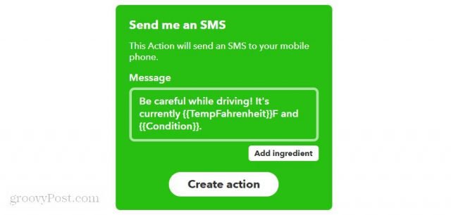 sms üzenet konfigurálása ifttt-en
