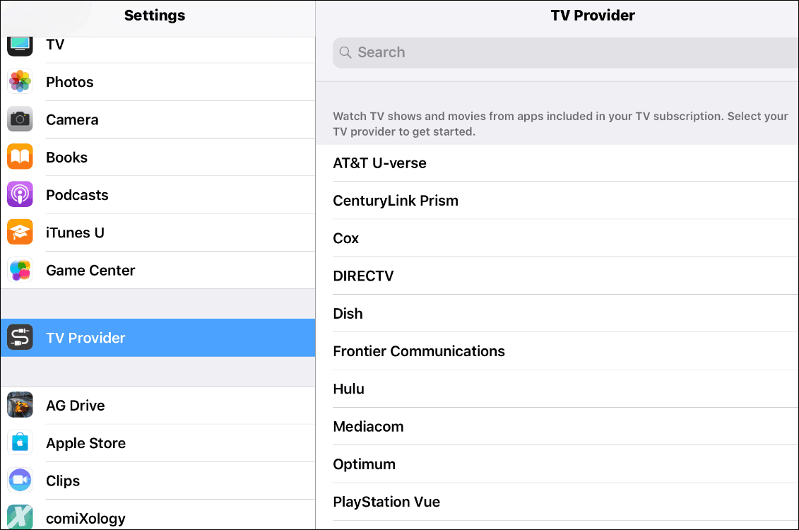 Dostawca TV iOS