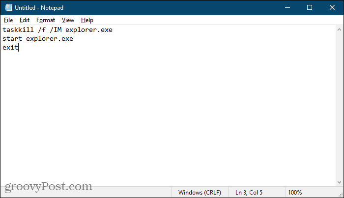 Creați un fișier batch utilizând Notepad în Windows 10