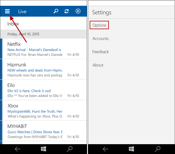 Windows 10 Mobile : Outlook 메일 서명 변경