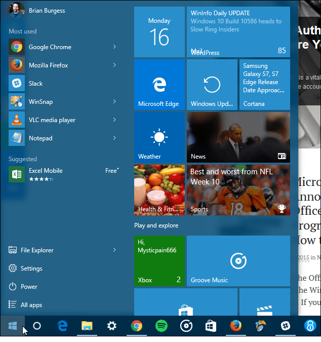 Windows 10 Start tre kolonner