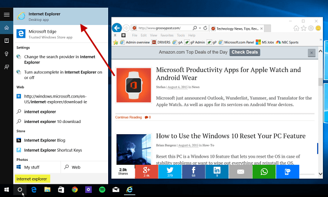 Windows 10 Tip: zoek en gebruik Internet Explorer indien nodig