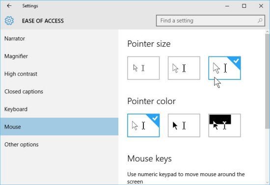 เคล็ดลับของ Windows 10: เพิ่มขนาดและสีของตัวชี้เมาส์