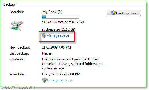 Backup di Windows 7: gestisci lo spazio di backup su disco