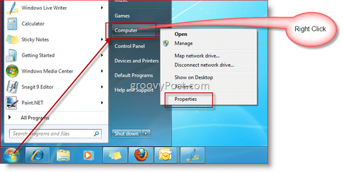 Как да отворите компютърни свойства на Windows 7
