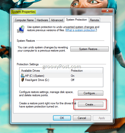 Stvorite točku vraćanja u sustavu Windows 7