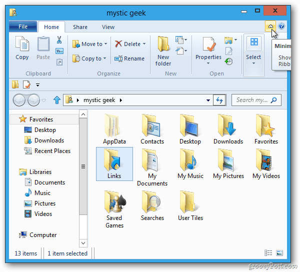 Windows 8: ocultar a faixa de opções do Windows Explorer