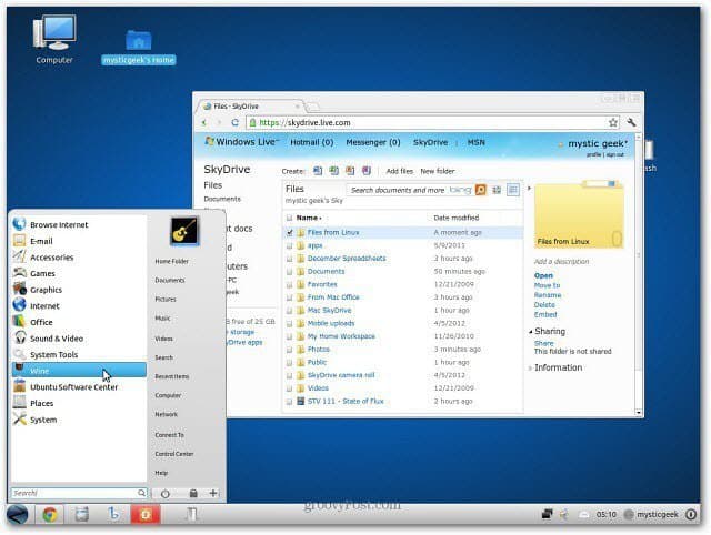 Interface utilisateur Web SkyDrive Linux