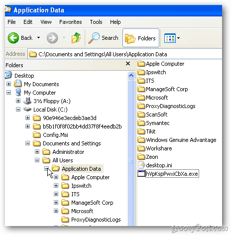 klikk på applikasjonsdata