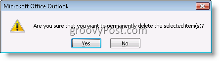 Оутлоок потврдни оквир за трајно брисање ставке е-поште 