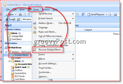 Kuva poistettujen kohteiden palauttamisen ohjeista Outlook 2007: ssä