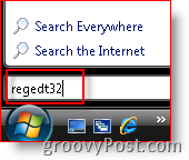 Windows Vista Käynnistä regedt32 hakupalkista