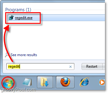 spusťte regedit ve Windows 7