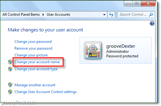 เปลี่ยนชื่อบัญชีของคุณใน windows 7