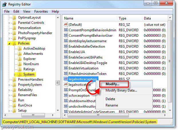 legalnoticecaptionを変更して、Windows 7起動メッセージを作成します