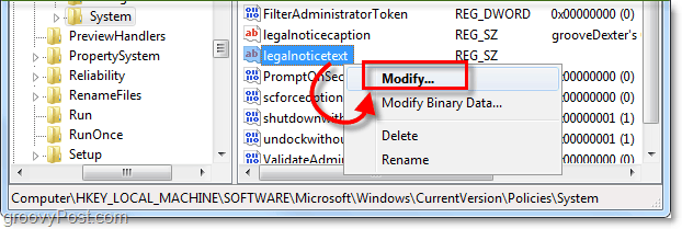 legalnoticetextを変更して、Windows 7起動メッセージを作成します
