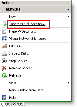 Hyper-V Manager Importer virtuel maskine